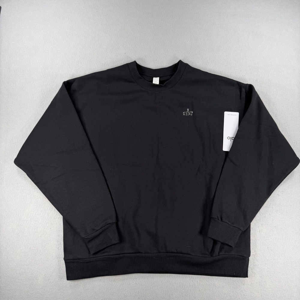 Alo Yoga Renown Crewneck Pullover Black Oversized Sweatshirt XL NWT